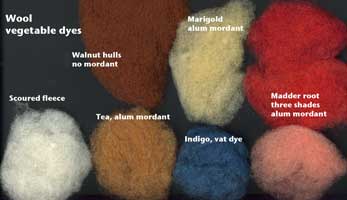 Samples of wool, vegetable dyes