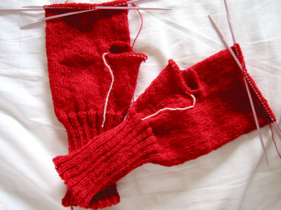 Mittens with hand stitches knit