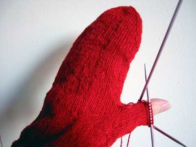 Knitting thumb stitches photo