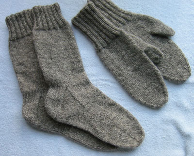 grey socks and mittens